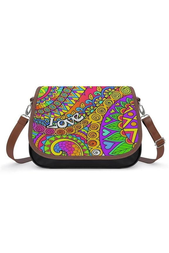 Psychedelic Trippy Colorful Hippy Art Vintage Crossbody Bag for Women Medium Leather Hobo Bags Shoulder Bag Classic City Leather Satchels
