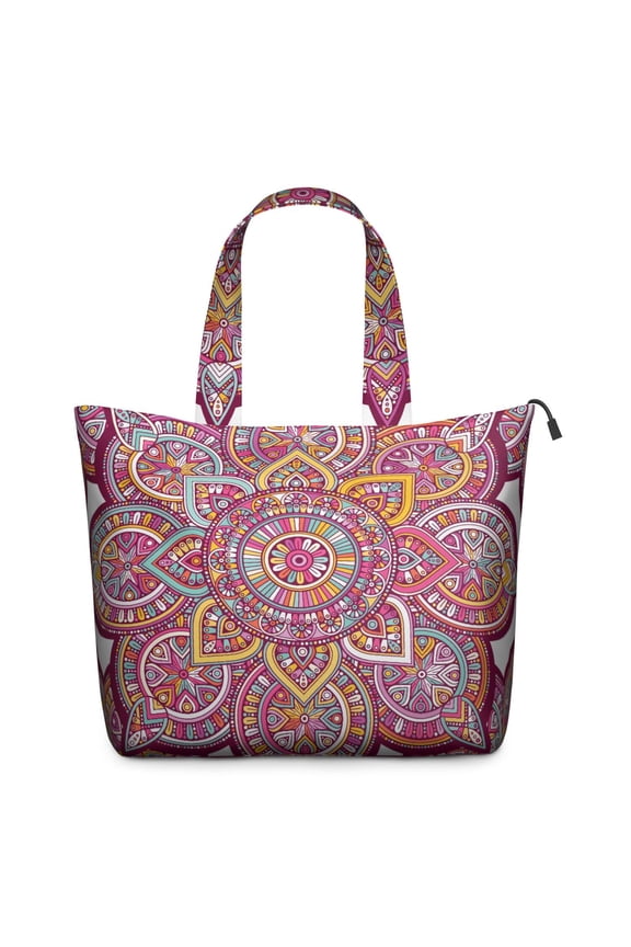 Psychedelic Trippy Mala Travel Bag Healing Energy Duffel with Geometric Pattern, Relaxation Meditation Inspired Weekender Tote