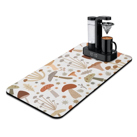 Psychedelic Trippy Mushroom Coffee Bar Mat, Absorbent Diatom Mud Dish Drying Pad with Gothic Aesthetic Fungi, Magical Forest Mushroom Kitchen Decor