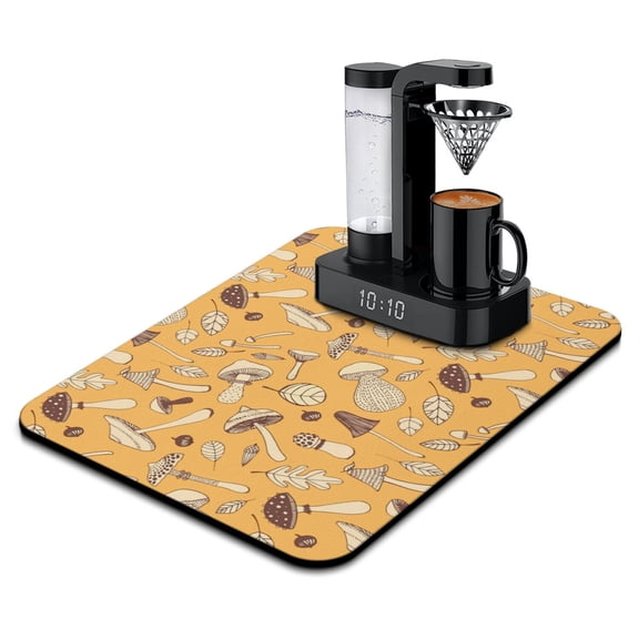 Psychedelic Trippy Mushroom Coffee Bar Mat, Absorbent Diatom Mud Dish Drying Pad with Gothic Aesthetic Fungi, Magical Forest Mushroom Kitchen Decor