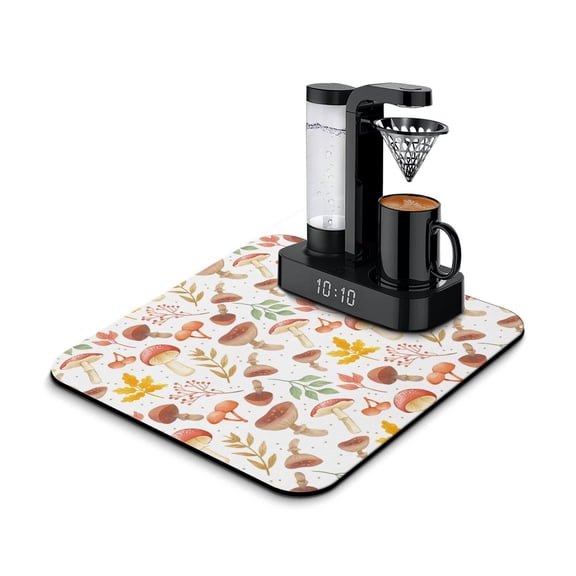 Psychedelic Trippy Mushroom Coffee Station Mat 4-Layer Absorbent Mat, Neon Mushroom Design, Perfect for Home Baristas
