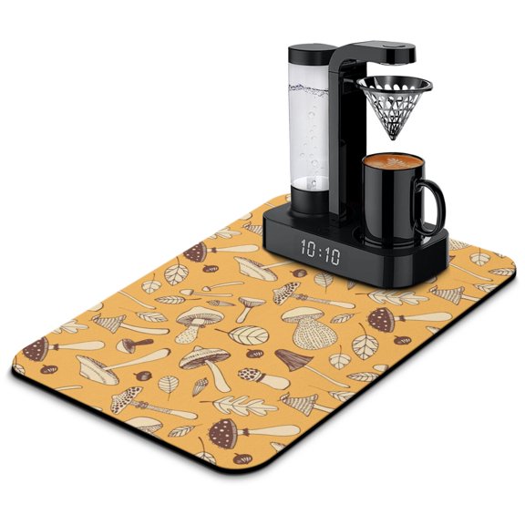 Psychedelic Trippy Mushroom Coffee Station Mat 4-Layer Absorbent Mat, Neon Mushroom Design, Perfect for Home Baristas