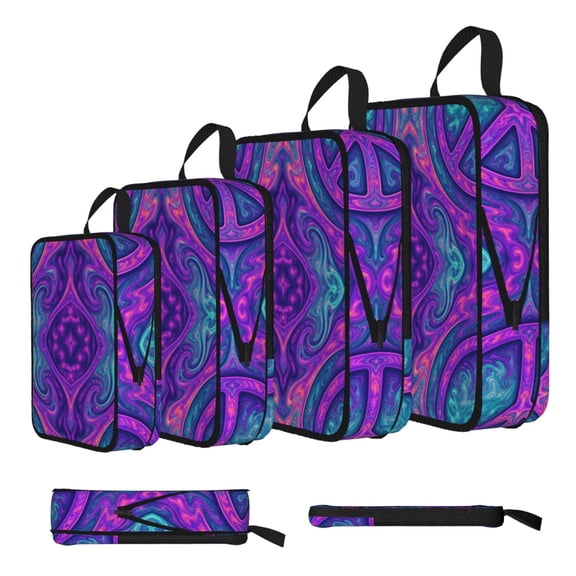 Psychedelic Trippy Peace 4-Set Compression Packing Cubes, Expandable Travel Organizer Bags, Luggage Packing Organizers, S M L XL