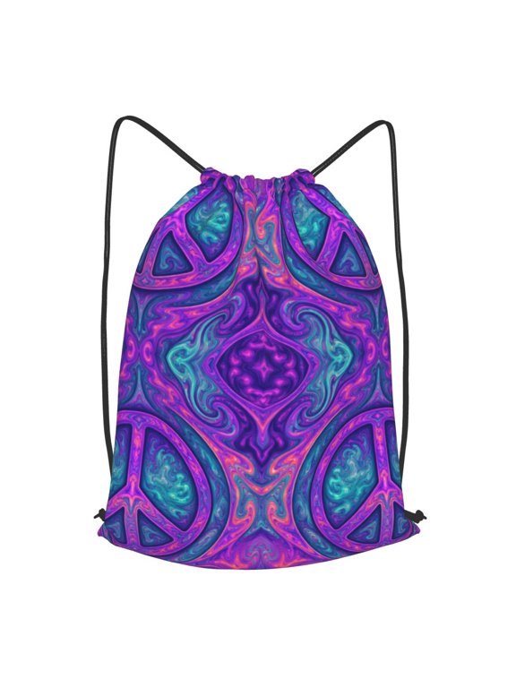 Psychedelic Trippy Peace Drawstring Backpack Gym String Bag Sports Sackpack Cinch Sack, S