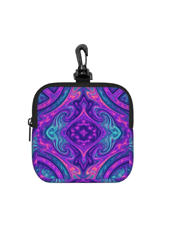 Psychedelic Trippy Peace Square Gear Pouch with Lobster Clasp Waterproof Tech Accessory Organizer, Key & Coin Case