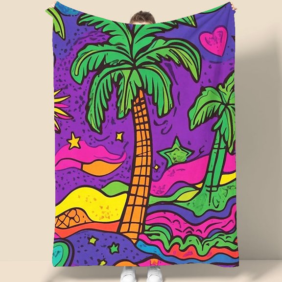 Psychedelic Tropical Palm Tree Tapestry 70.07 x 90.55 Inches Wall Hanging for Bedroom Living Room Dorm Decor