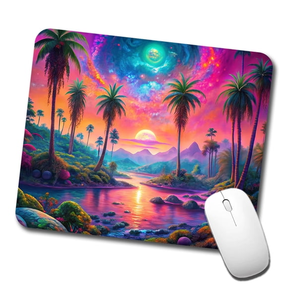 Psychedelic Tropical Palm Trees Colorful Scene Mouse Pad Low Profile Gaming Mat