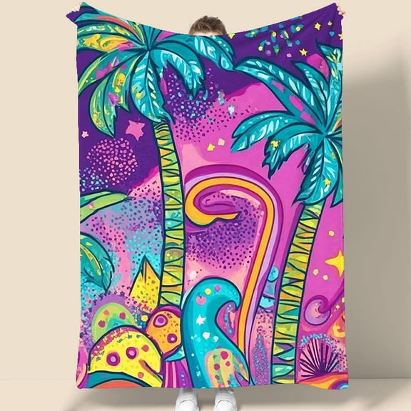 Psychedelic Tropical Sun Moon Palm Tree Tapestry 70.07 x 90.55 Inches Wall Hanging for Bedroom Living Room Decor