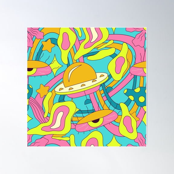 Psychedelic Ufo – Colorful Trippy Space Poster Wall Art, Modern Wall Decor For Living Room Bedroom, 24x24 UNFRAMED