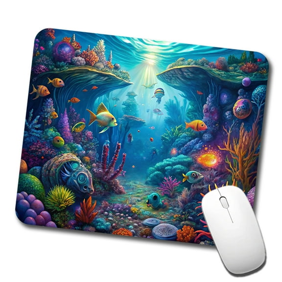 Psychedelic Underwater Ocean Scene Mouse Pad Low Profile Gaming Mat