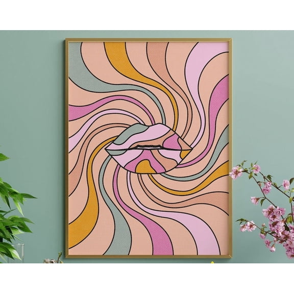 Psychedelic Wall Art, Pop Art Lip, Trippy Wall Art, Retro Art Print Vintage, 70S Home Decor, Weird Art Print, Dorm Decor, Groovy UNFRAMED