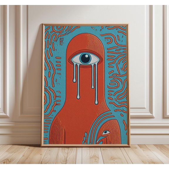 Psychedelic Wall Art Surreal Abstract Eye Poster Modern Trippy Line Art Print for Living R