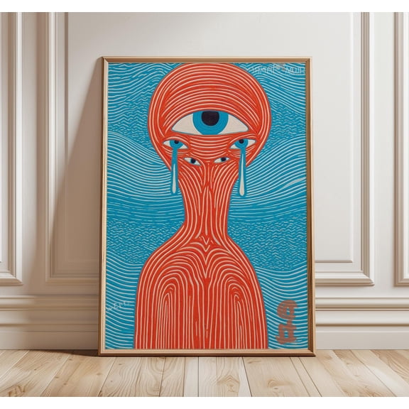 Psychedelic Wall Art Surreal Abstract Eye Poster Modern Trippy Line Art Print for Living R