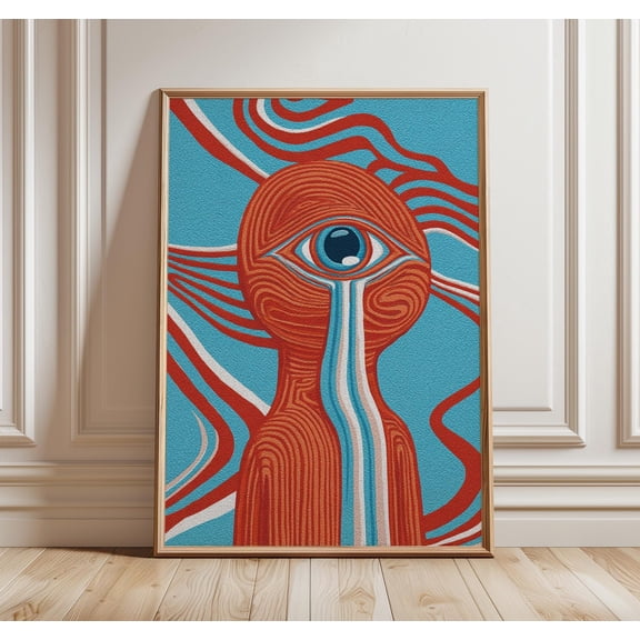 Psychedelic Wall Art Surreal Abstract Eye Poster Modern Trippy Line Art Print for Living R