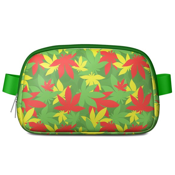 Psychedelic Weed Aesthetic Fanny Pack – Colorful Marijuana Leaf Waist Bag for Women with Zipper Pockets & Adjustable Strap – Lightweight Crossbody Travel Sling Bag