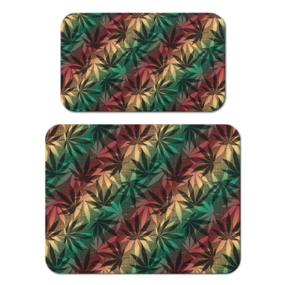 Psychedelic Weed Coffee Maker Mat 2pcs Hemp Leaf Print, Strong Water Absorption, Non-Slip Rubber Base