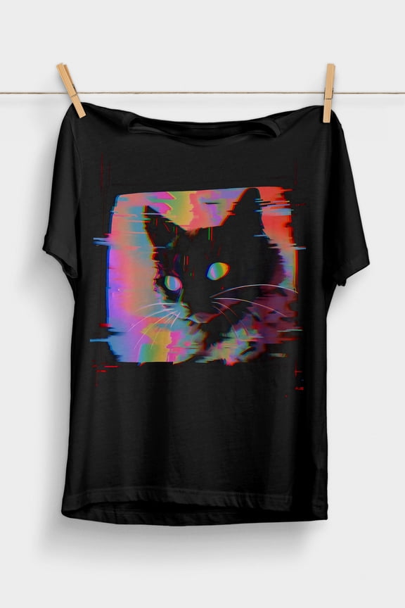 Psychedelic Weirdcore Cat T-Shirt Vaporwave Aesthetic Trippy Alt Clothing Grunge Clothes H