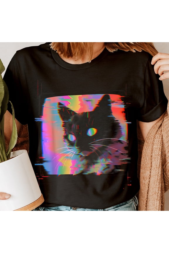 Psychedelic Weirdcore Cat Vaporwave Aesthetic Trippy Womens T-Shirts #6ED