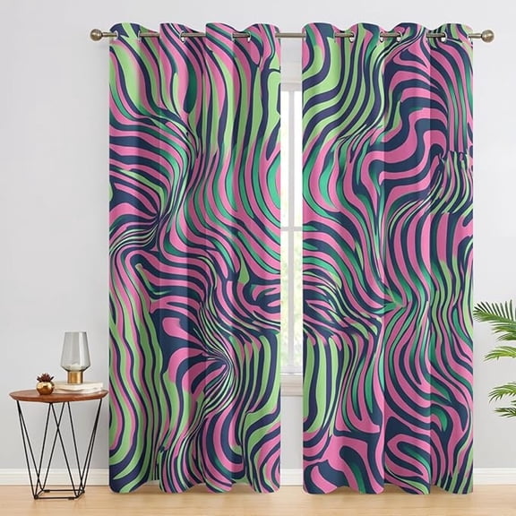 Psychedelic Window Curtains - Psychedelic Abstract Window Curtains, Colorful Zebra Print Curtains, Zebra Striped Blackout Curtains, Home Decor Drapes 26"W x 45"L