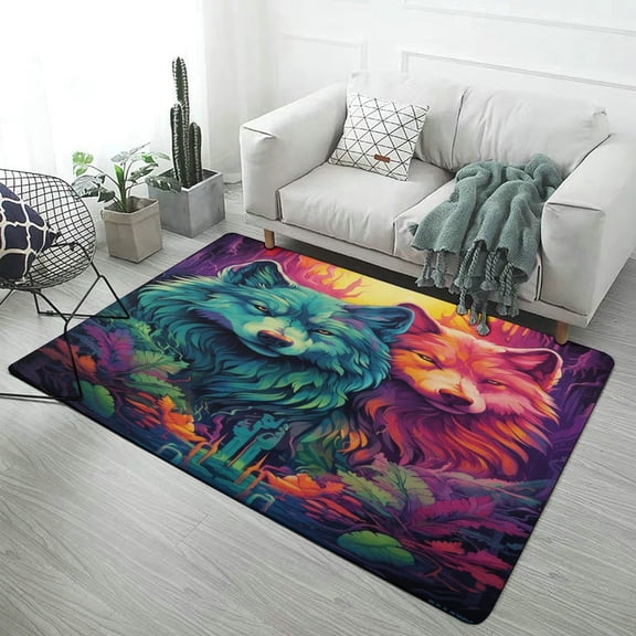 Psychedelic Wolves Animals Area Rugs Carpet Suitable for Living Room Kitchen Bedroom Laundry Room Home Decorations