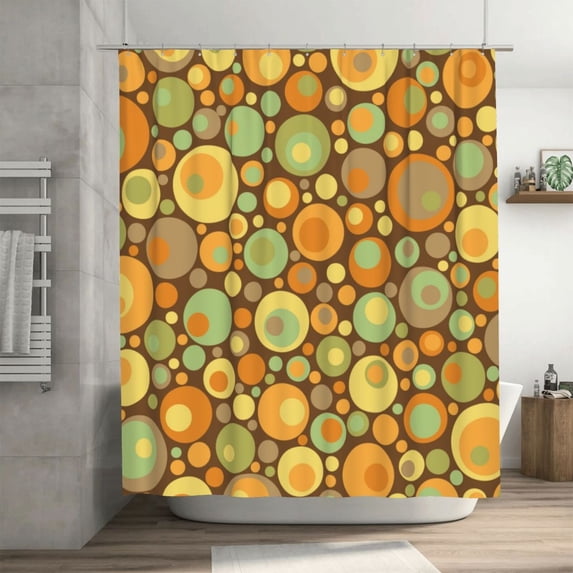 Psychedelic Yellow Circles Rounds Pattern Shower Curtain, Waterproof Bath Curtains for Bathroom Decorations, 72 x 72 inches