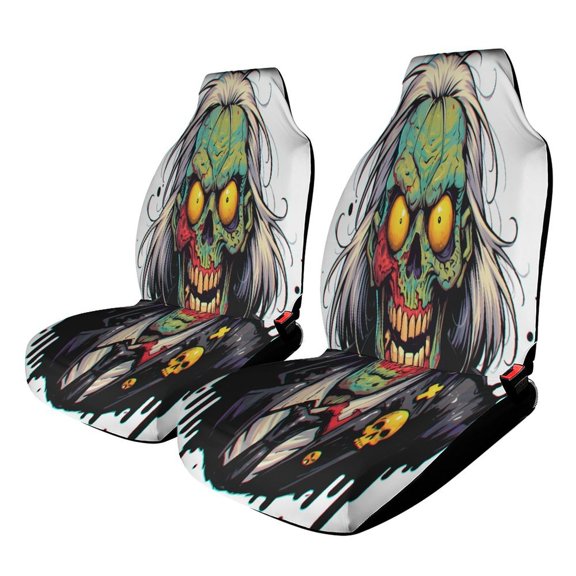 Psychedelic Zombie Skull Print Car Seat Covers Front Seats Universal Fit for Cars SUV Truck Auto Interior Accessories