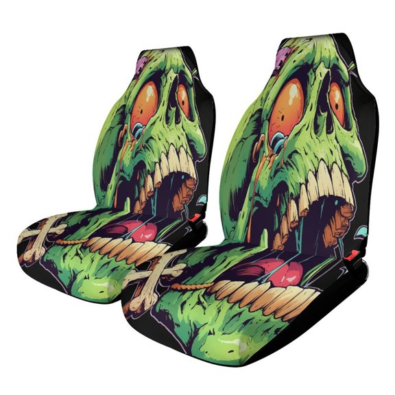 Psychedelic Zombie Skull Print Car Seat Covers Front Seats Universal Fit for Cars SUV Truck Auto Interior Accessories