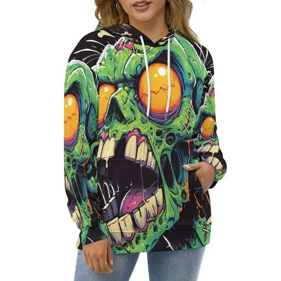 Psychedelic Zombie Skull Print Oversized Hoodies For Woman Pullover With Pocket Comfortable Fation Pullover Hoodie S-5XL