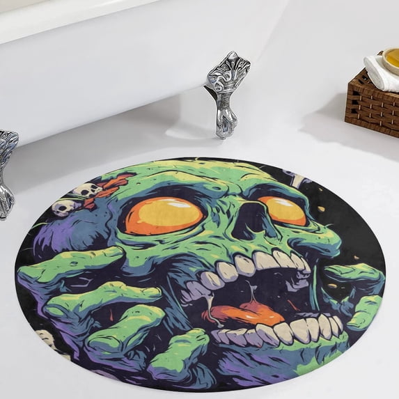 Psychedelic Zombie Skull Print Round Carpet Circle Rug Outdoor Patio Area Rug Washable Large Area Rugs Hallway Room Decor Fitness Mats