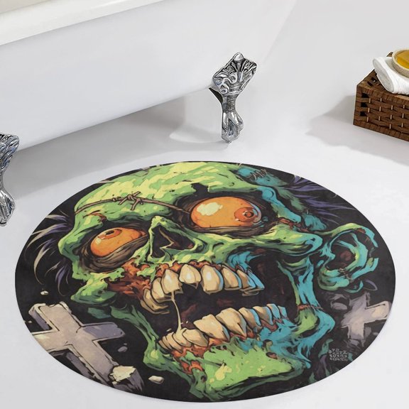 Psychedelic Zombie Skull Print Round Carpet Circle Rug Outdoor Patio Area Rug Washable Large Area Rugs Hallway Room Decor Fitness Mats