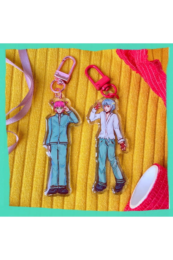 Psychic Comedy Anime Inspired Acrylic Keychain Cute Chibi Character Bag Charm, random 1 pack