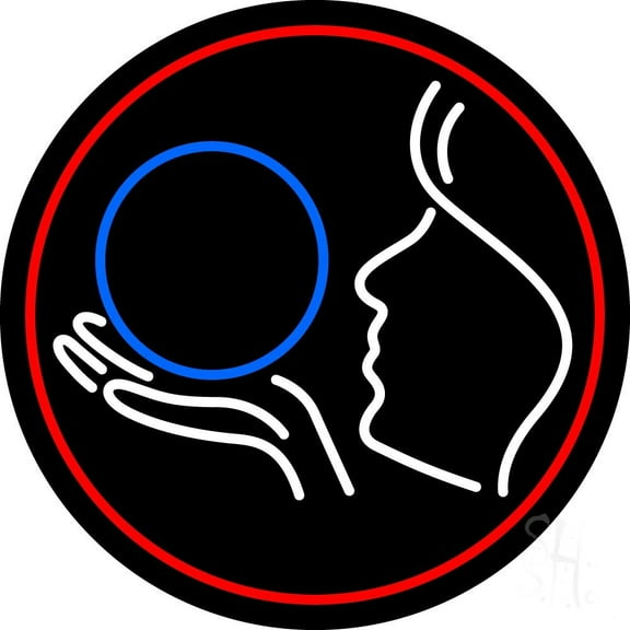 Psychic Crystal Logo With Red Border LED Neon Sign 18 X 18 - inches Black Square Cut Acrylic Backing, with Dimmer - Bright and Premium built indoor LED Neon Sign for Storefront.