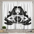 thumbnail image 1 of Psychic Kitchen Curtains, Cartoon Fortune Teller Woman Reading the Future from a Crystal Ball, Two Panels Drapes with Rod Pocket Room Decor, 55" X 45", Charcoal Grey White Grey, by Ambesonne, 1 of 3