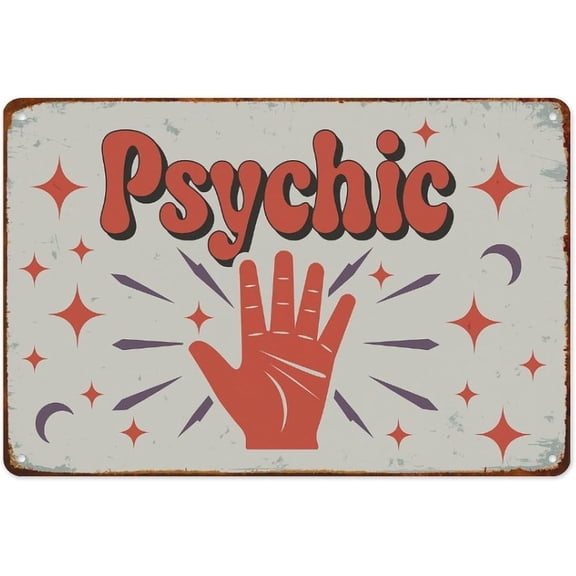 Psychic Palm Reading Metal Tin Sign Wall Decor With Stars and Moon 8 x 12 Inch for Living Room Kitchen Farm Bedroom Bathroom