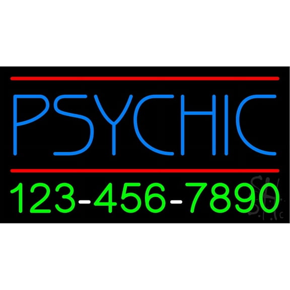 Psychic with Phone Number LED Neon Sign 20" Tall x 37" Wide - inches Black Square Cut Acrylic Backing, with Dimmer - Bright and Premium built indoor LED Neon Sign for Storefront.