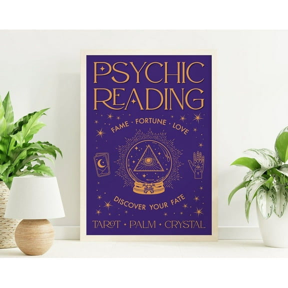 Psychic Reading Art, Vintage Purple Magic Fortune Teller Poster Art Wall Art, Modern Wall Decor, 8x12 UNFRAMED