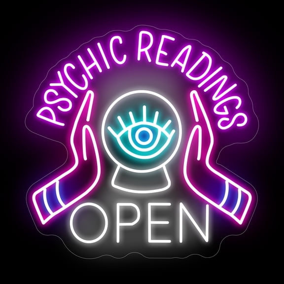 Psychic Readings Open Neon Sign, Palm Reader Wall Light, Home Wall Decor, Yoga Led Sign, Exercise Room Wall Decor, Pilates Studio Art Meditation Room Wall Art Psychic Chakras Healing Exercise