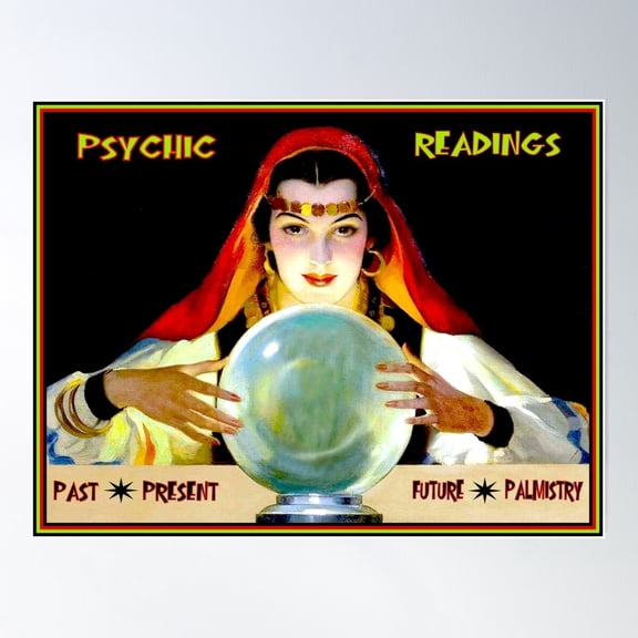 Psychic Readings : Vintage Fortune Teller Advertising Print Poster Wall Art, Modern Wall Decor For Living Room Bedroom, 12x18 UNFRAMED
