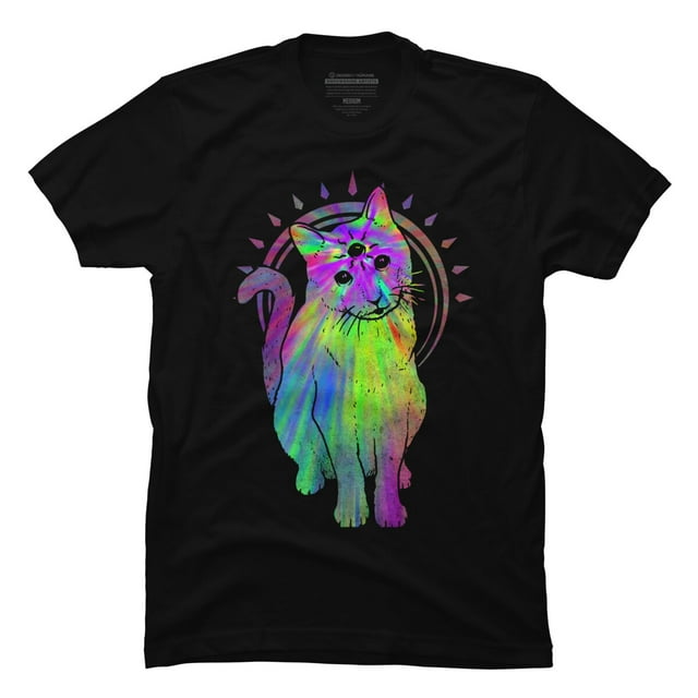 Psychic psychedelic trippy cat Mens Black Graphic Tee - Design By Humans  S