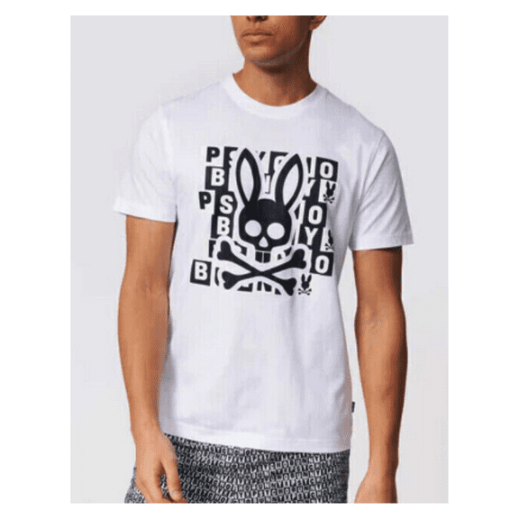Psycho Bunny Men's Hamming Graphic Crew-Neck Short Sleeve T-Shirt, White, 5XL