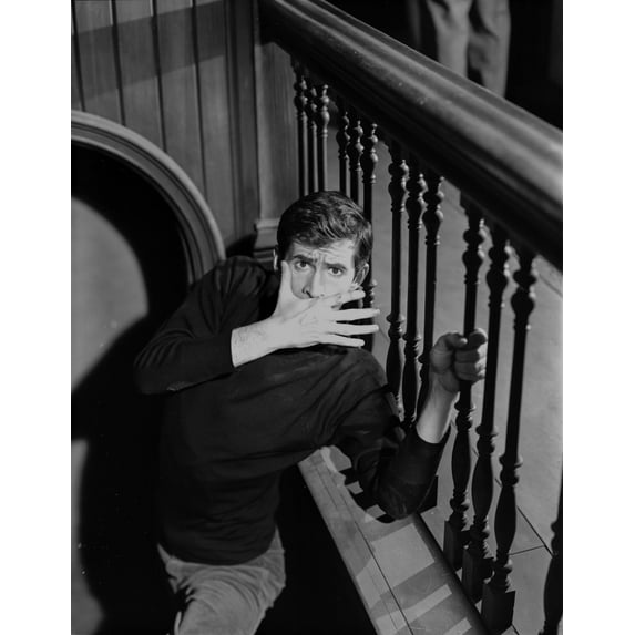 Psycho Cast Member Covering His Mouth in Black and White Portrait Photo Print (24 x 30)