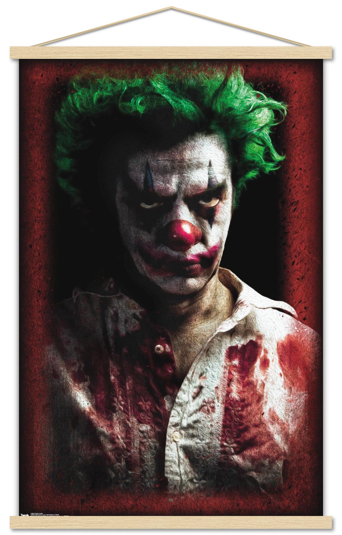 Psycho Clown Wall Poster with Wooden Magnetic Frame, 22.375" x 34"