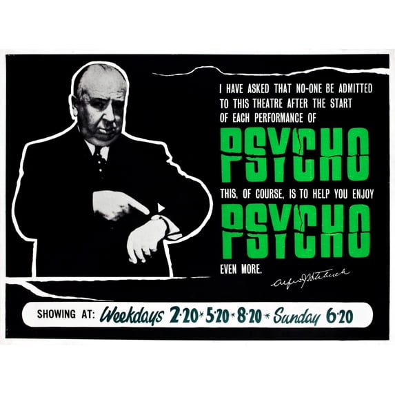 Psycho Director Alfred Hitchcock On A British Quad 1960 Movie Poster Masterprint (14 x 11)