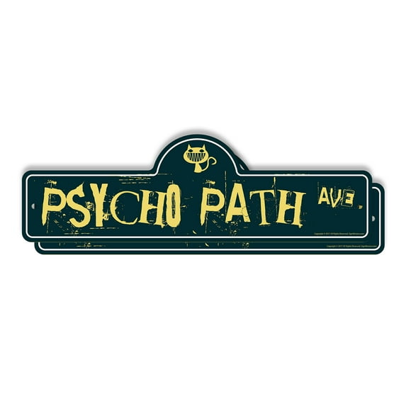 Psycho Path (2 Pack) Plastic Street Sign - 6 Inch X 18 Inch Gift Funny Humor Joke Bar Decor Man Cave Gag Gift Halloween Scary