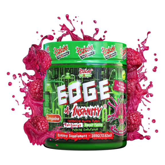 Psycho Pharma Edge of Insanity - Workout Powder for Focus, Strength, & Energy (Raspberry), 50 Servings