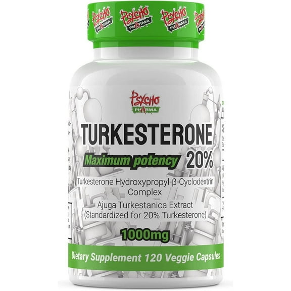 Psycho Pharma Turkesterone 20% (1000 mg) for Adults - Maximum Potency, 120 Capsules (30 Servings)