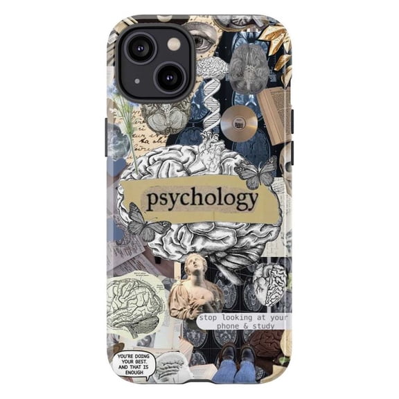 Psychology Collage Phone Case, Motivational Study Reminder iPhone Cover, Unique Educational Artistic Protective Case for iPhone 16 15 14 13 12 11 Plus Pro Max Mini