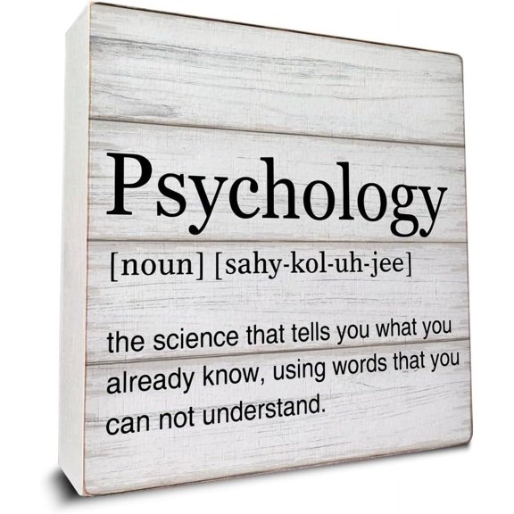 Psychology Definition Decor Wooden Box Sign Psychology Country Desk Decorative Wooden Sign Office Decor for Desk Table Shelf 5x5 Inches
