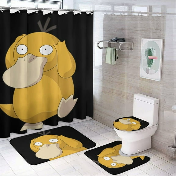Psyduck 4 Pcs Shower Curtain Set with Non-Slip Rug, Toilet Lid Cover and Bath Mat, Colorful Waterproof Shower Curtain with 12 Hooks, Bathroom Decor Accessories 72" x 72"