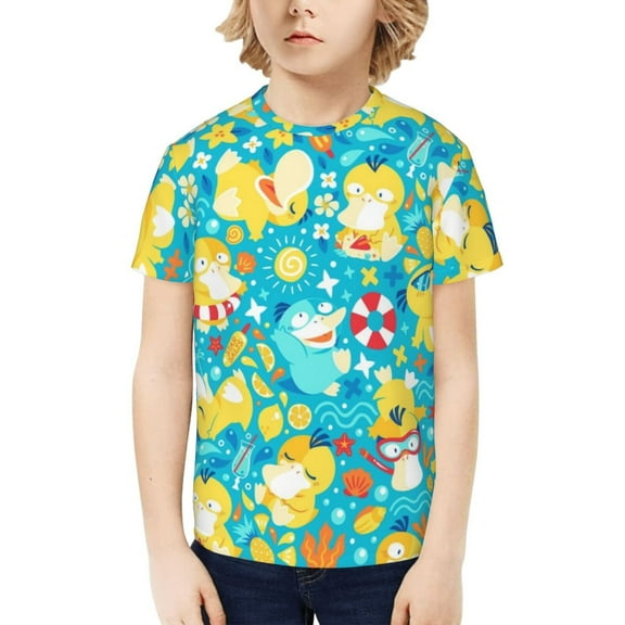 Psyduck Boys Girls Teens T Shirt Graphic Print Casual Short Sleeve Funny Top Tees Shirt for Youth Kids